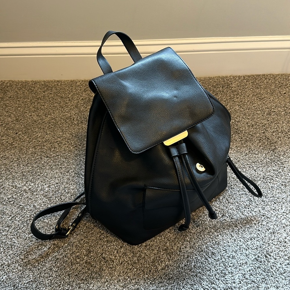 Zara Black Faux Leather Drawstring Mini Backpack